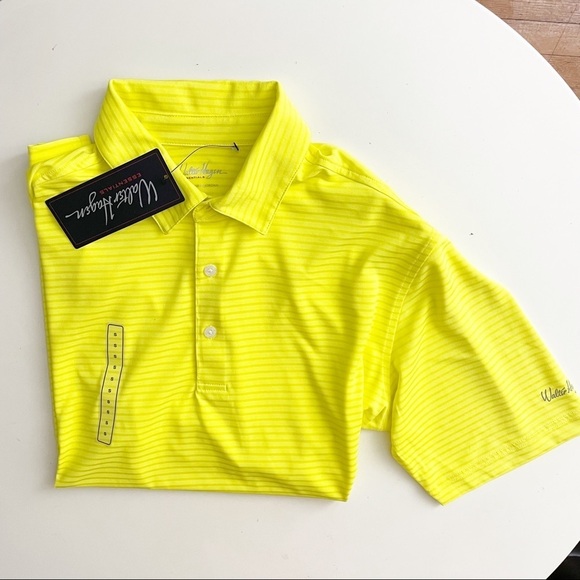 Walter Hagen Essentials Texture Stripe Golf Polo Lemon Fizz Men’s Small New - Picture 1 of 8